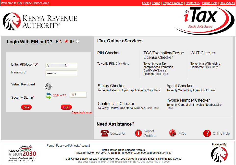 enter kra pin and login