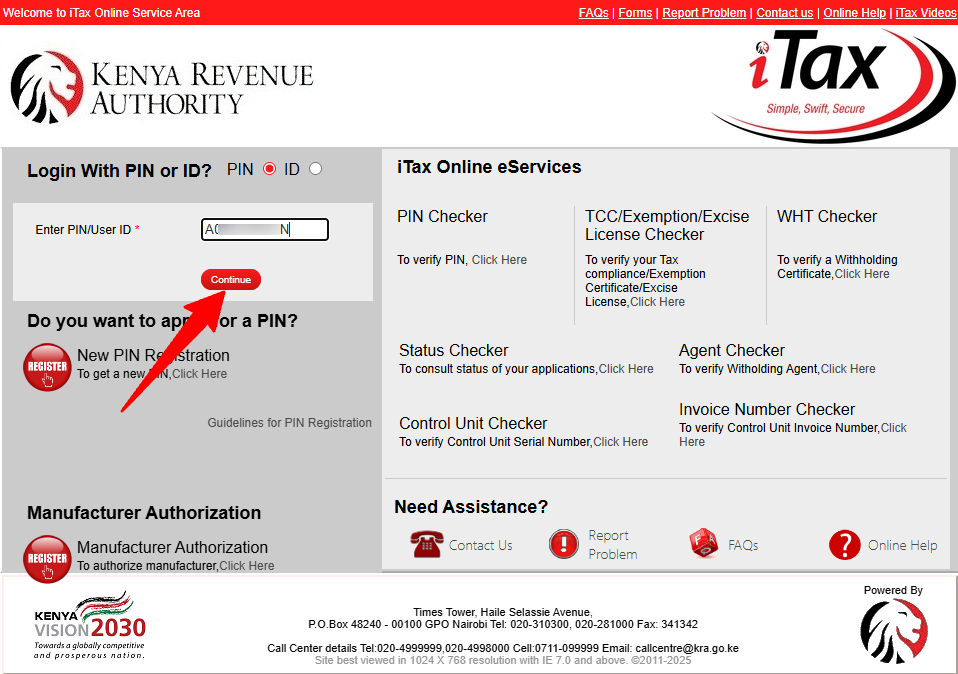 enter kra pin number