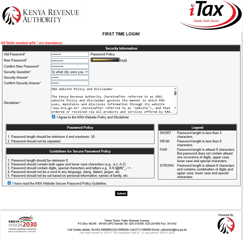 setup new itax password