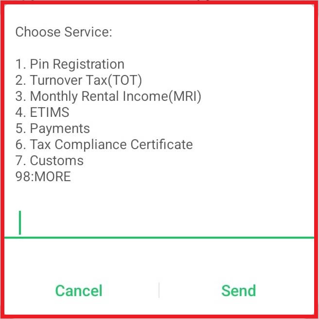 After choosing KRA Services, you will see a list of available options. Select option 98 - More. This allows you to access additional KRA Services options that are not listed in the main menu.