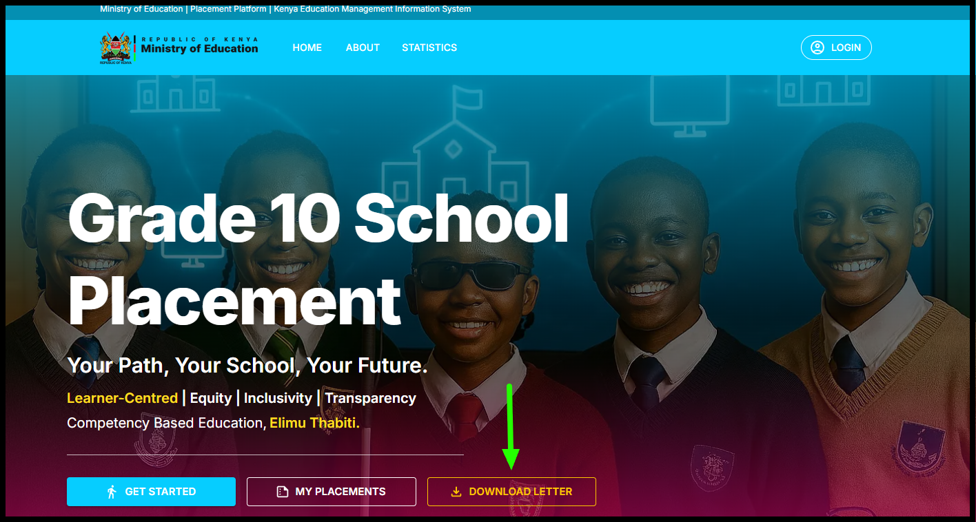 Once the website loads, locate and click on the Download Letter option on the homepage to proceed to the Grade 10 admission letter page.