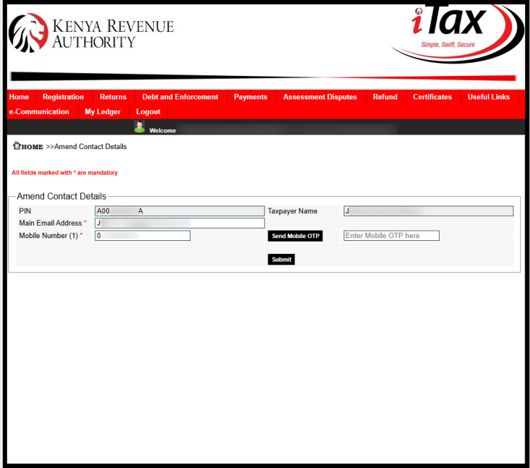 Next, select and delete the current mobile number and proceed to enter your new mobile number on iTax. Once you have entered your mobile number, you will be prompted to verify the same by sending mobile OTP to the new mobile number. Proceed by clicking on the “OK” button. 