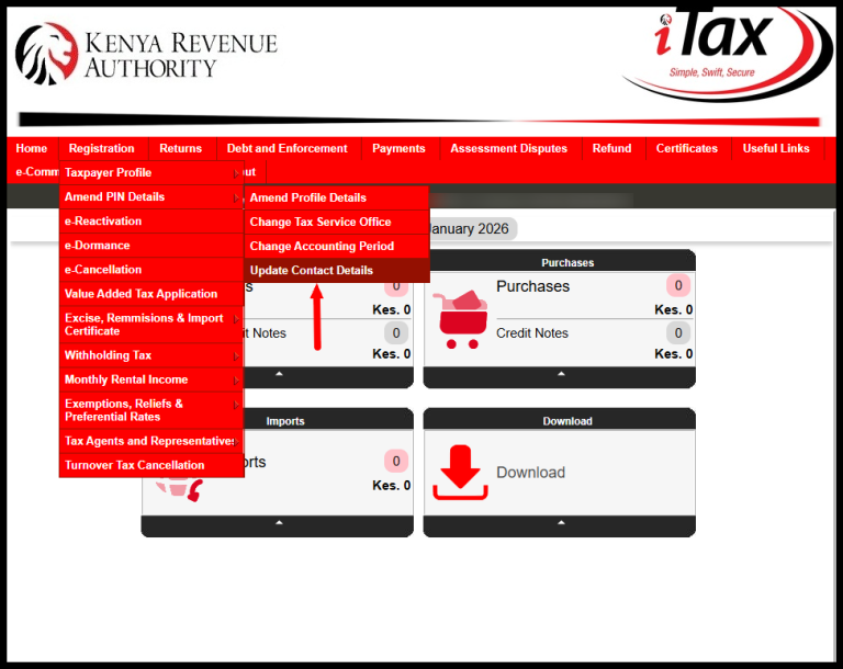Once you are logged into iTax, click on “Registration” menu, then click on “Amend PIN Details” followed by “Update Contact Details” to begin the process of changing email address on iTax (updating email address on iTax).